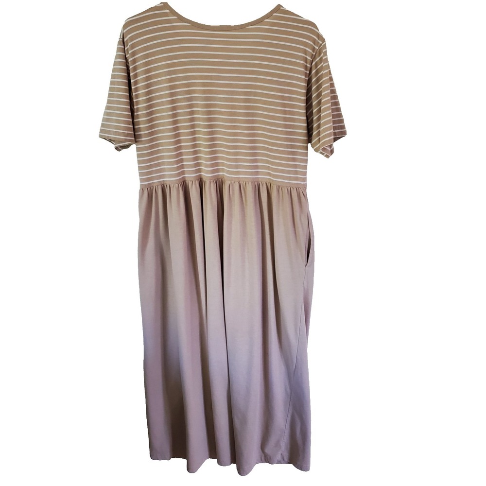 Womens Midi Dress Size L Pockets Short Sleeves Pullover Cottagecore Peasant Boho - Picture 2 of 14